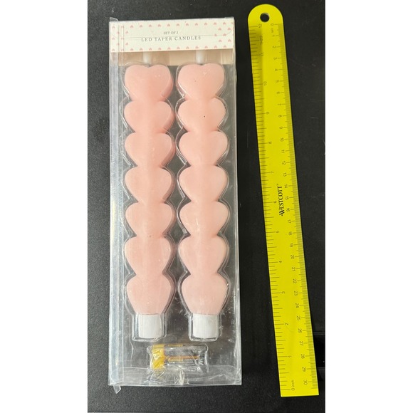Other - Set of 2 Pink Heart LED Taper Candles Flameless Battery Operated 10 Inch Pink